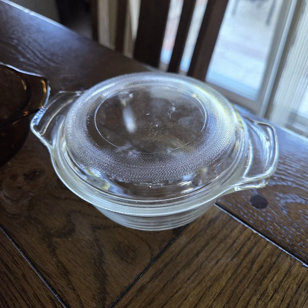 Vintage Anchor Hocking 12oz Ovenware Clear And Amber 1 Lid #472